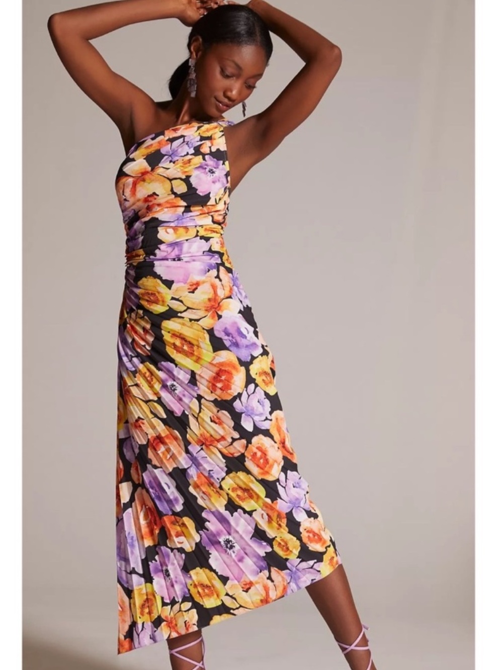 Geisha Designs Anthropologie NWT one shoulder floral printed midi dress